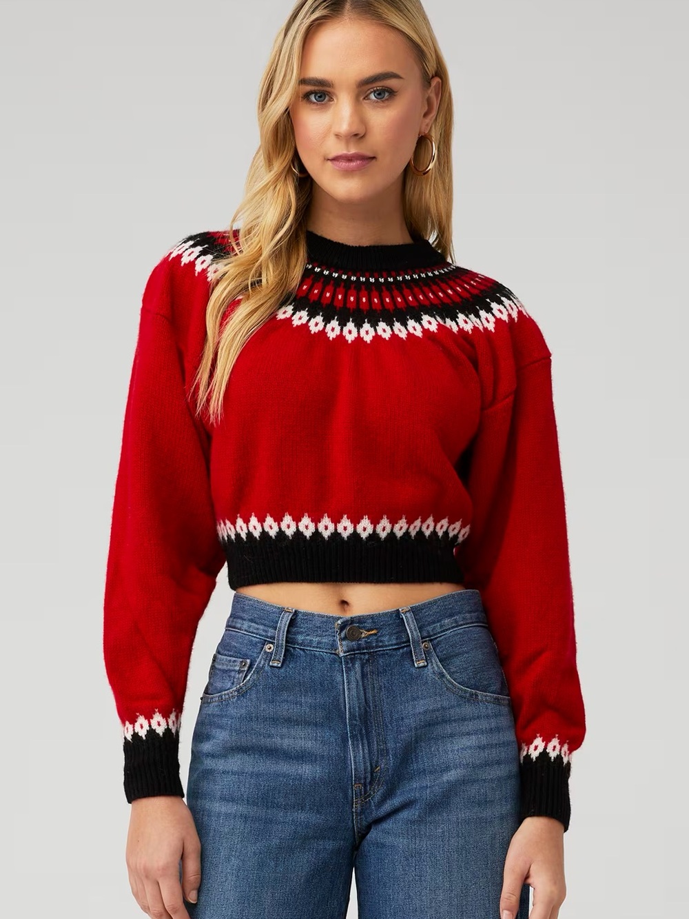 Ronny Kobo Collection Red Fair Isle Crewneck Sweater Medium